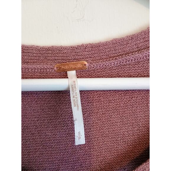 Free People Tunic Womens Small Mauve Crisscross V Neck Hi Low Slits Knit Sweater - Picture 3 of 5
